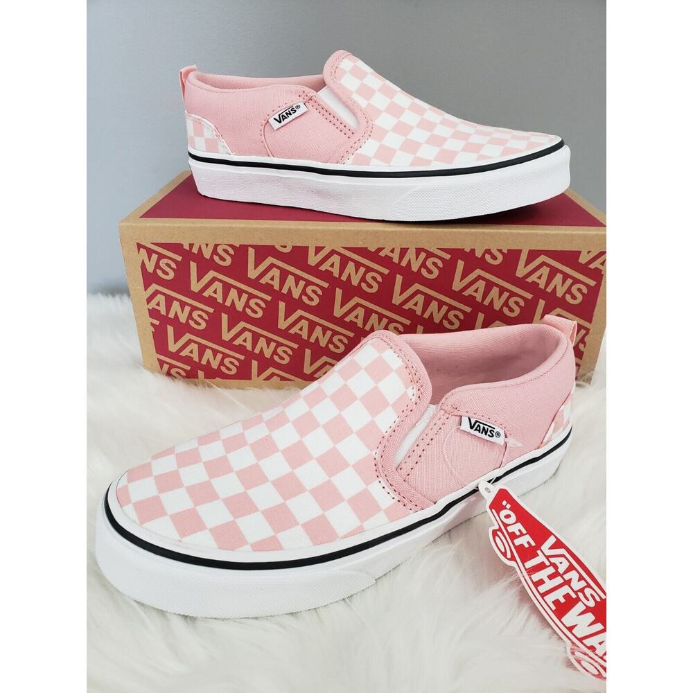 NEW Vans Asher Youth Slip On Shoe Sneaker Checkerboard Light Powder Pink Pastel